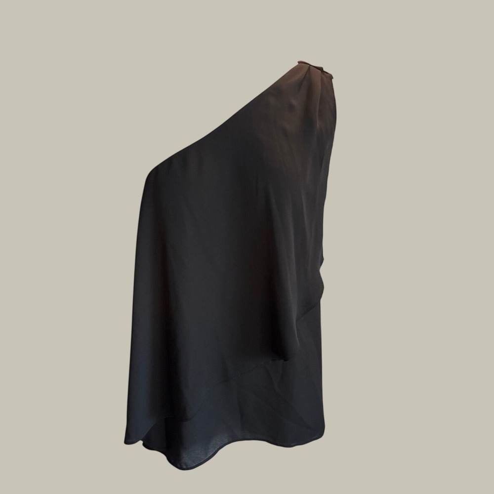 Reitmans Black One Shoulder Draped Asymmetrical Blouse Top Large